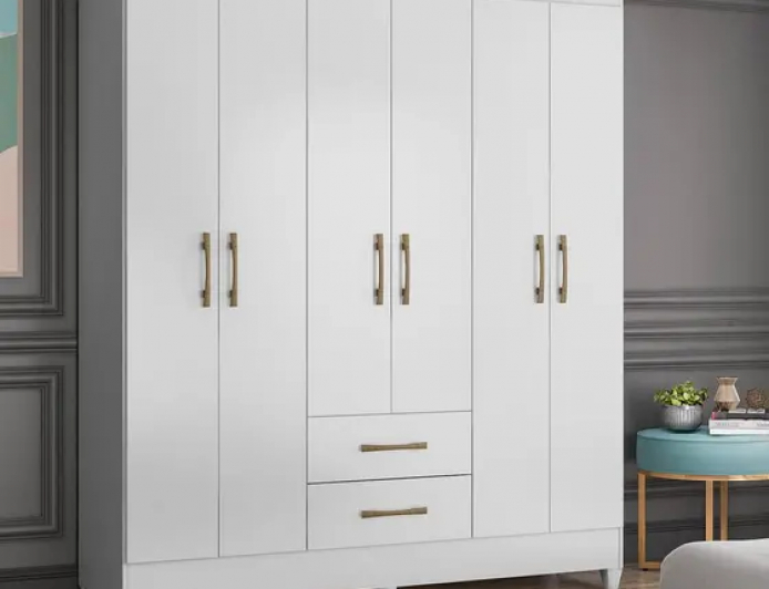 Guarda Roupa 6 Portas 2 Gavetas Branco/Castanho Panamá Moval Móveis